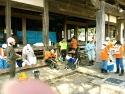 Volunteers take a break